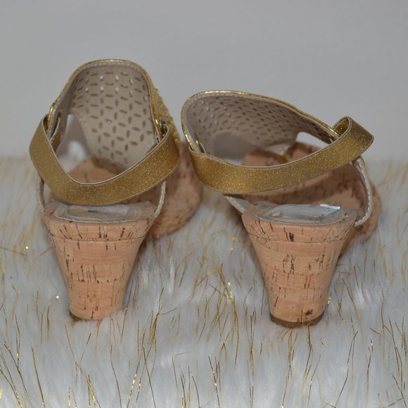Sparkly Gold Cork Wedge Thong Sandals - Picture 5 of 5